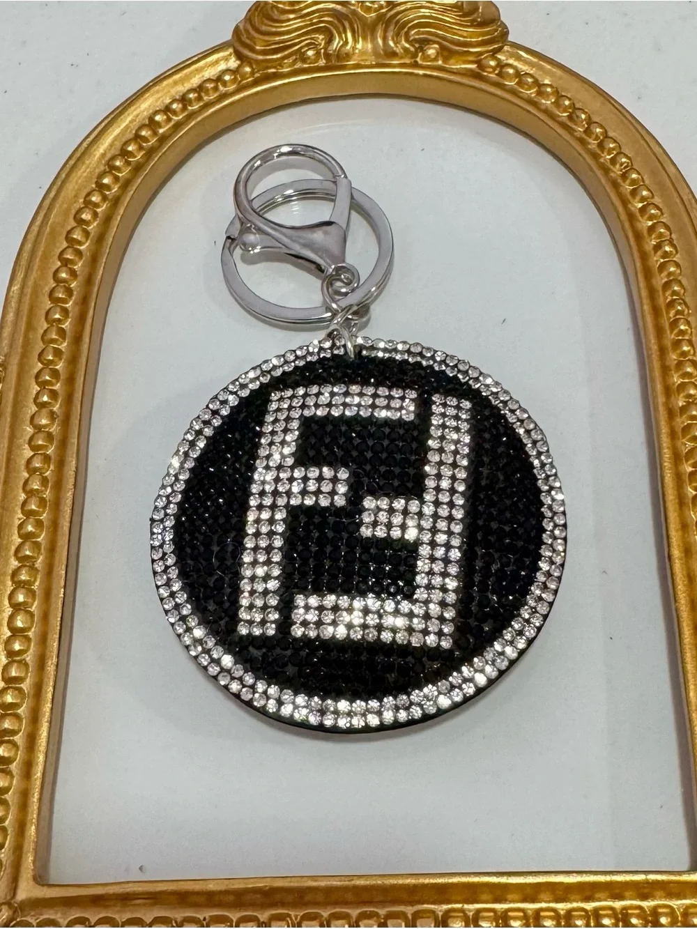 New  Black Round Crystal Keyring Charm